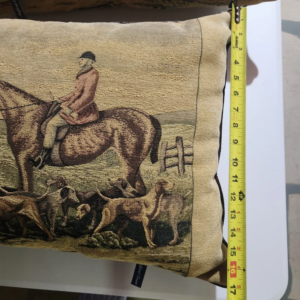Ashford Court Vtg Set of 2 Equestrian Fox Hunt Tapestry Pillows Hounds Horses